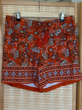 J Jill Rayon Boho Floral Orange Women’s 6” Shorts with Tassel Tie